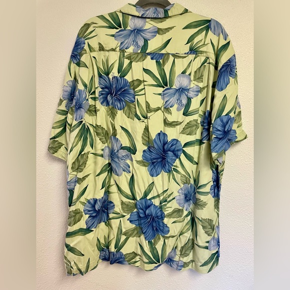 Caribbean Joe Hawaiian Shirt Aloha Tropical Floral Hibiscus Luau Blue Green XL - Picture 2 of 4